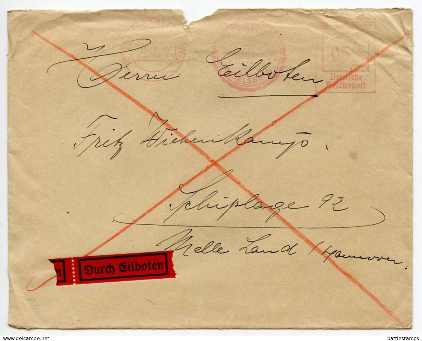 Germany 1940 Express Cover; Potsdam-Babelsberg - Franz Klinder To Schiplage; 52pf. Meter With Slogan - Franking Machines (EMA)