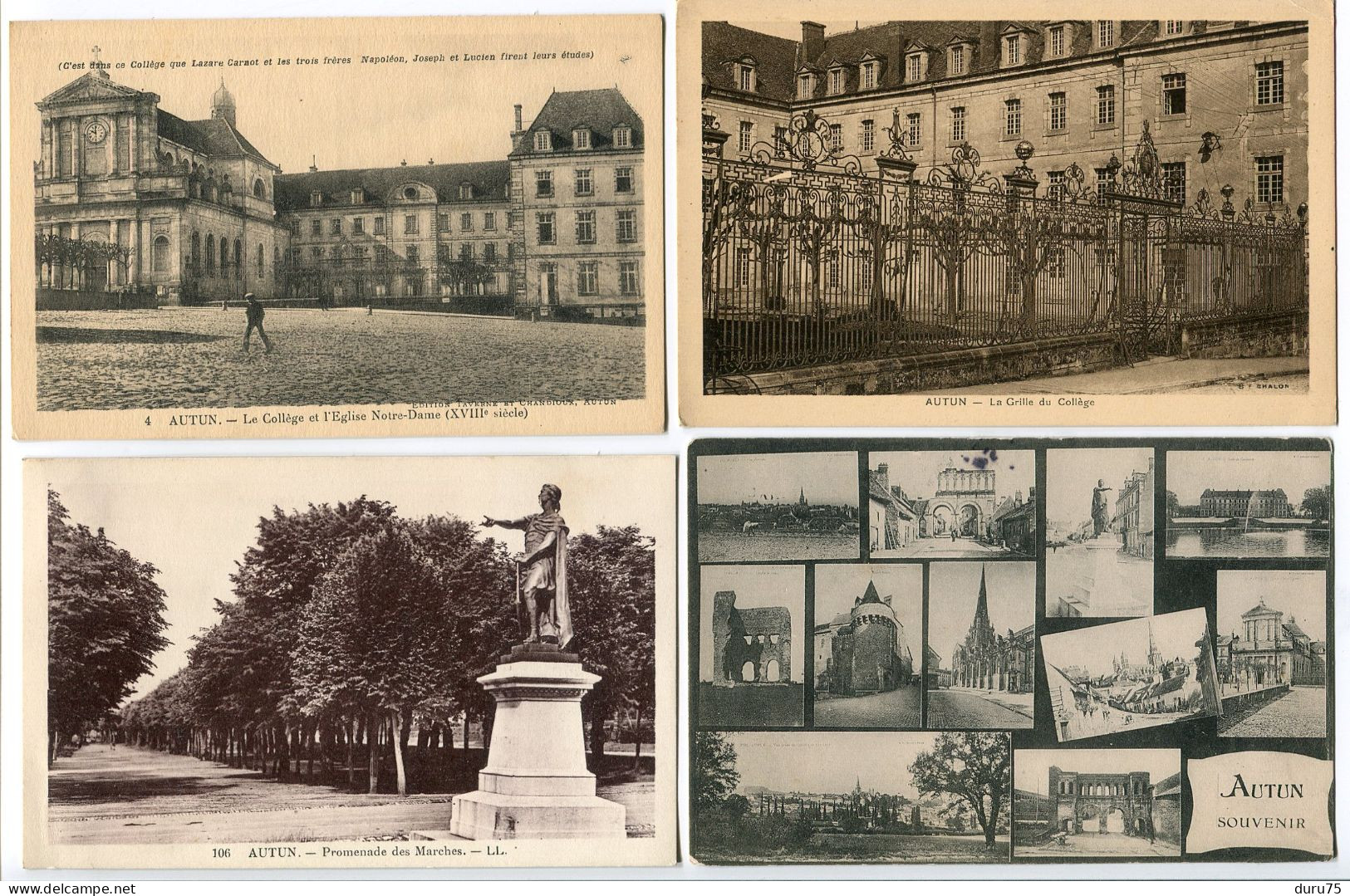 LOT 5 CP AUTUN Collège & Eglise Notre Dame | Grille | Promenade Des Marches | Souvenir Multivues 1905 | Foire Champ Mars - Autun