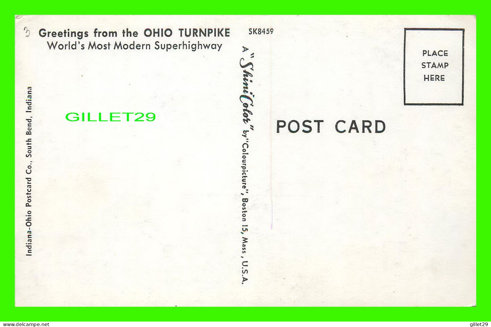 OHIO TURNPIKE MAP - INDIANA-OHIO POSTCARD CO -  SHINI COLOR - - Other & Unclassified