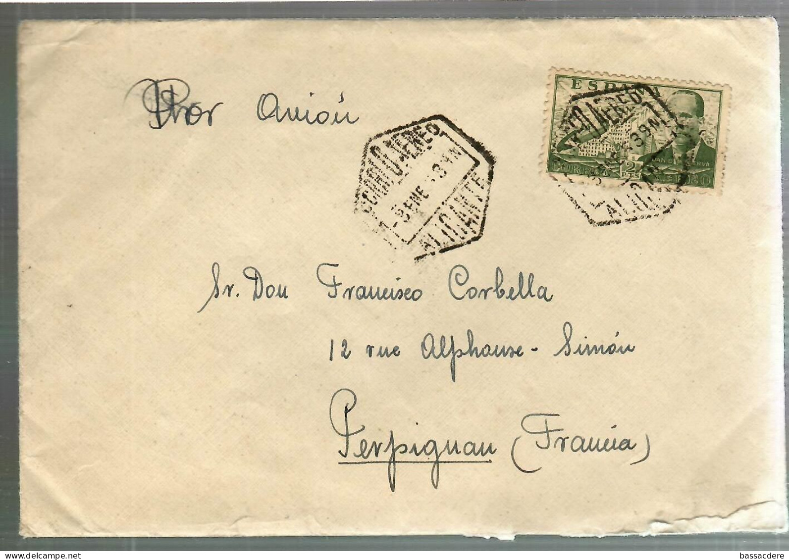 80116 -  PAR AVION D ALICANTE  POUR LA FRANCE - Briefe U. Dokumente