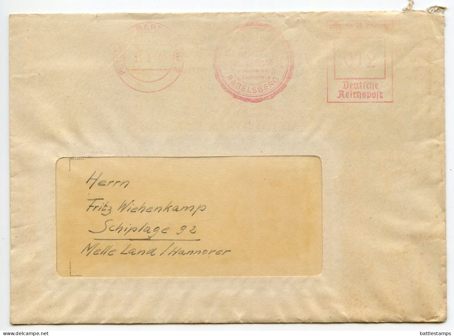 Germany 1940 Cover & Letter; Potsdam-Babelsberg - Franz Klinder To Schiplage; 12pf. Meter With Company Slogan - Maschinenstempel (EMA)