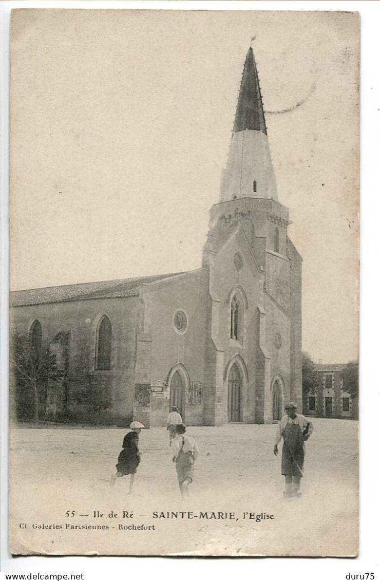 Pionnière Dos Simple Voyagé 1904 * ILE DE RÉ  SAINTE MARIE L'Église ( Animée ) Cliché Galeries Parisiennes à Rochefort - Ile De Ré