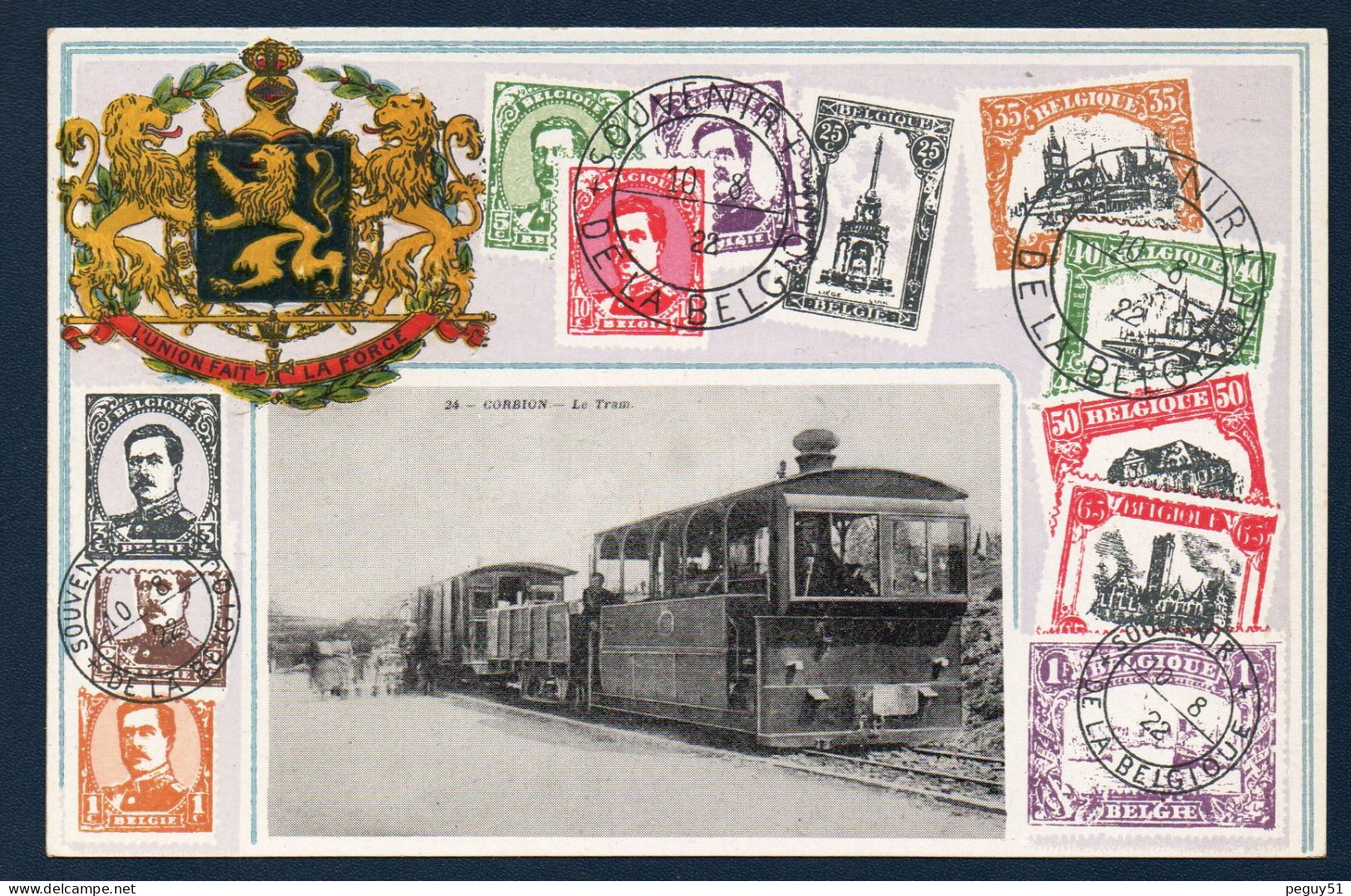 Corbion ( Bouillon). Souvenir De La Belgique (timbres). La Ligne De Tramway Vicinal Bouillon-Corbion (1907).  Le Tram. - Bouillon