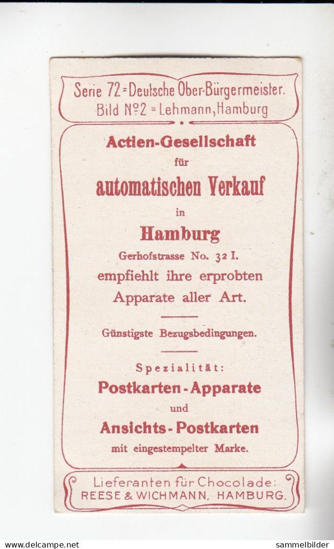 Actien Gesellschaft Deutsche Ober - Bürgermeister  Lehmann Hamburg      Serie  72 #2 Von 1900 - Stollwerck