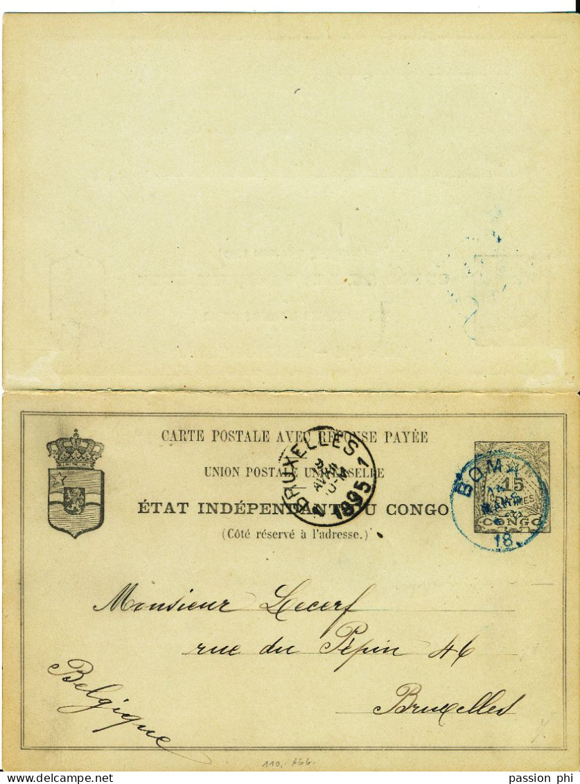 BELGIAN CONGO  PS SBEP 7a USED FROM BOMA 14.03.1895 TO BRUSSELS - Postwaardestukken