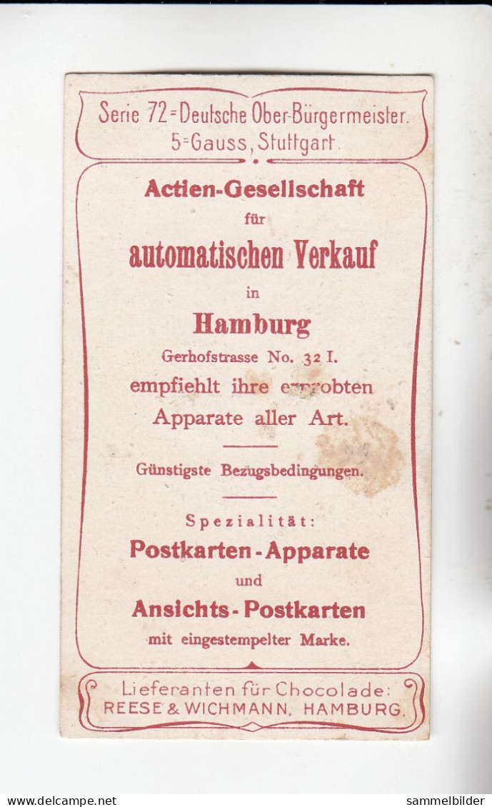 Actien Gesellschaft Deutsche Ober - Bürgermeister  Gauss Stuttgart       Serie  72 #5 Von 1900 - Stollwerck