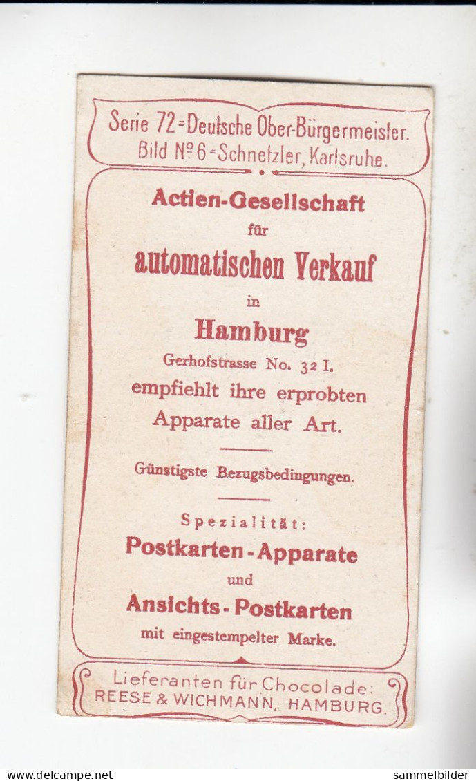 Actien Gesellschaft Deutsche Ober - Bürgermeister  Schnetzler Karlsruhe      Serie  72 #6 Von 1900 - Stollwerck