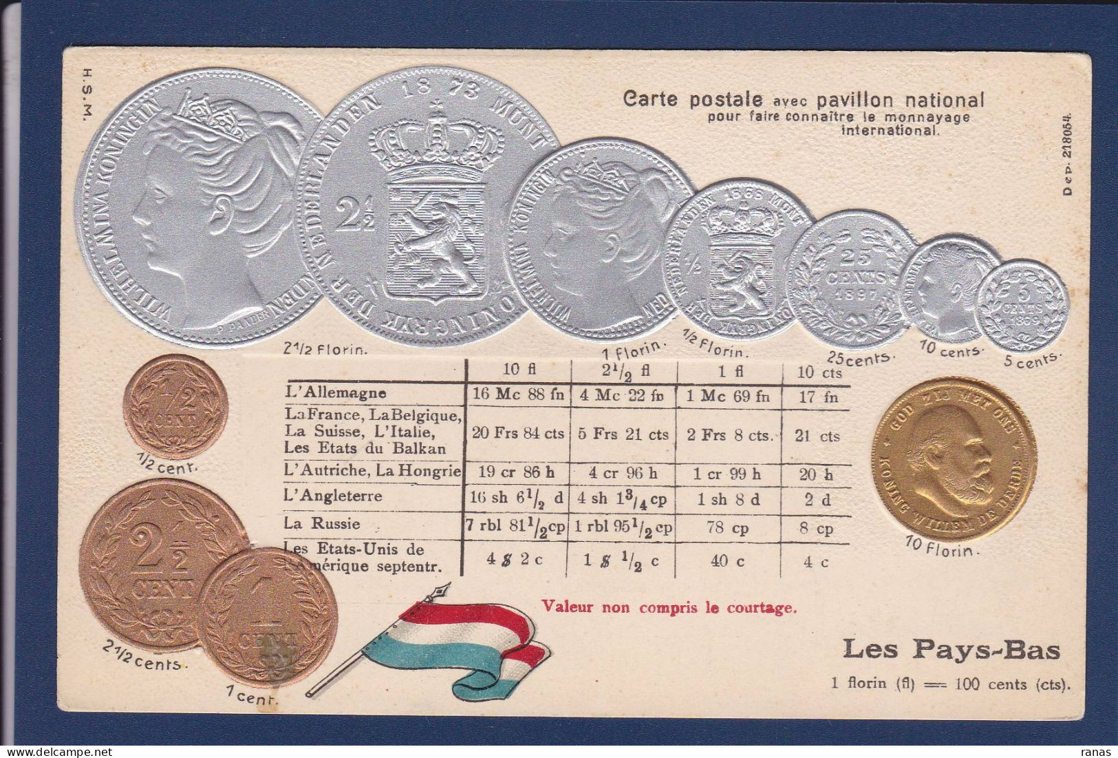 CPA Monnaie Numismatique Gaufrée Embossed Coin Non Circulée Pays Bas - Münzen (Abb.)