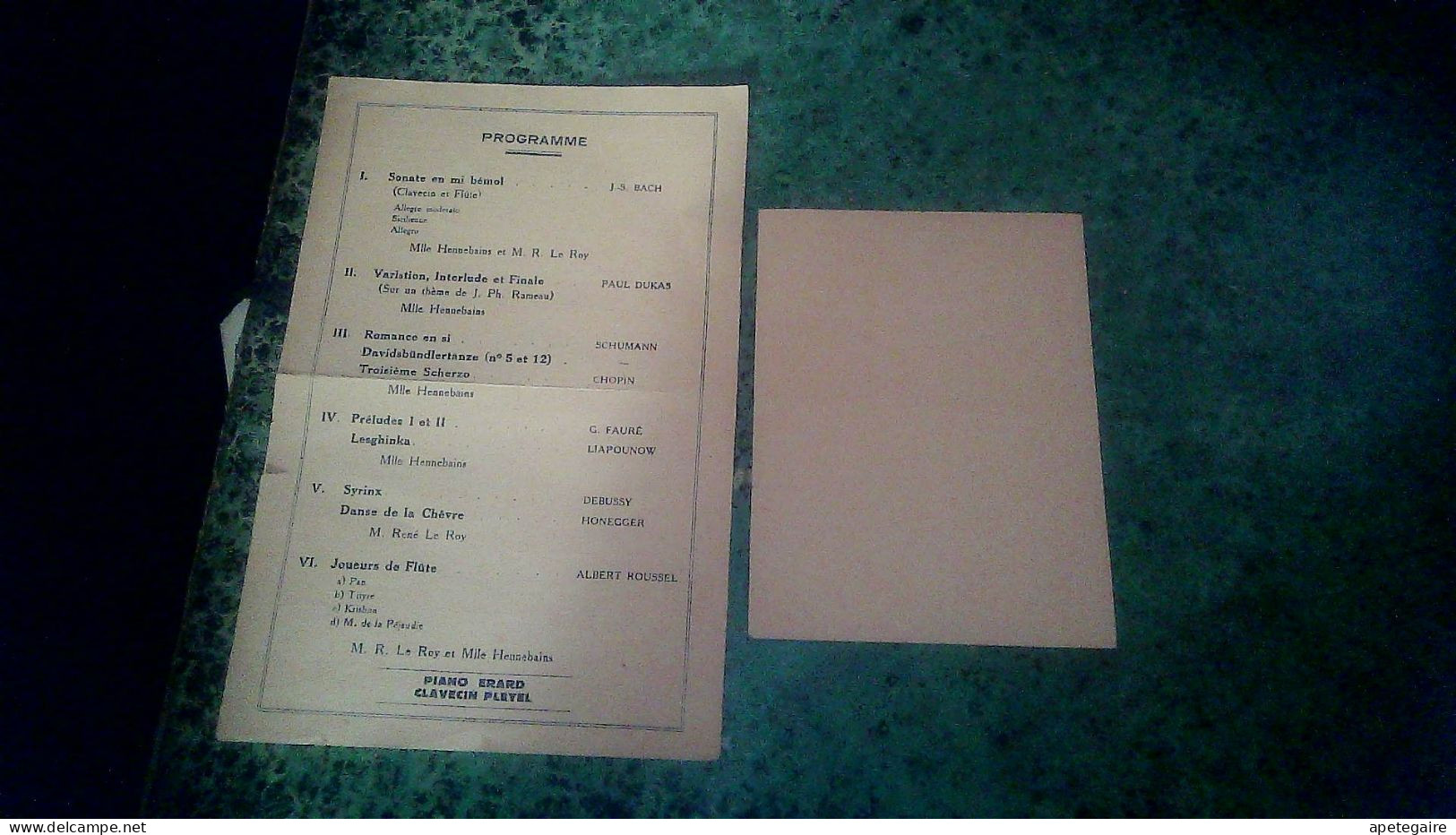 Ticket D'entrée + Invitation Concert Hennebain &  René Le Roy Année 1931 - Eintrittskarten
