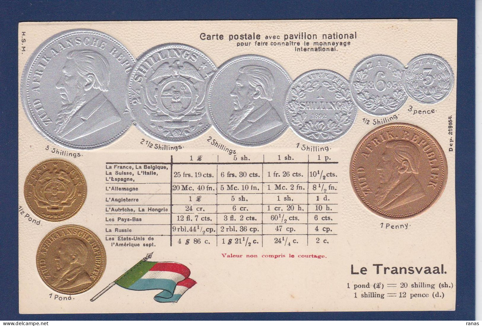 CPA Monnaie Numismatique Gaufrée Embossed Coin Non Circulée Transvaal - Monnaies (représentations)