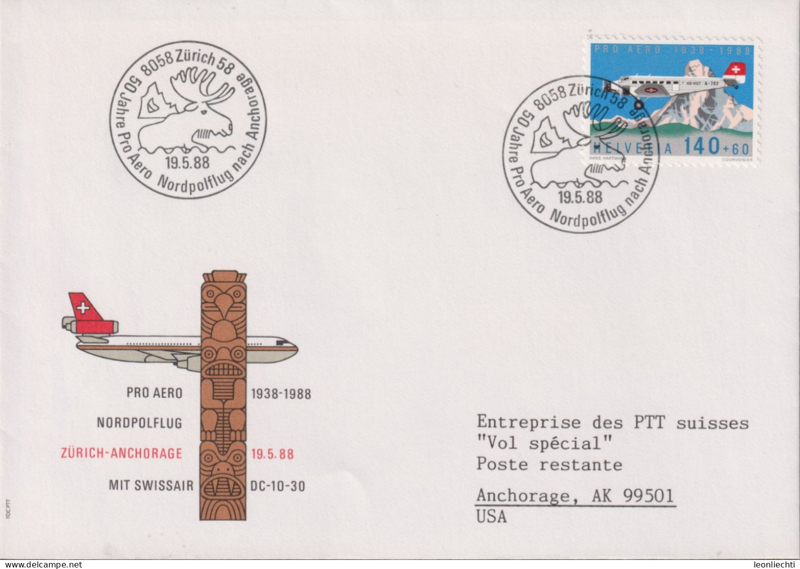 1988 Brief, Nordpolflug Zum: F49, Mi:1369, ⵙ 8058 Zürich - First Flight Covers