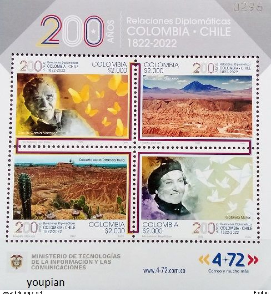 Colombia 2022, 200 Years Diplomatic Relations With Chile, MNH S/S - Colombia