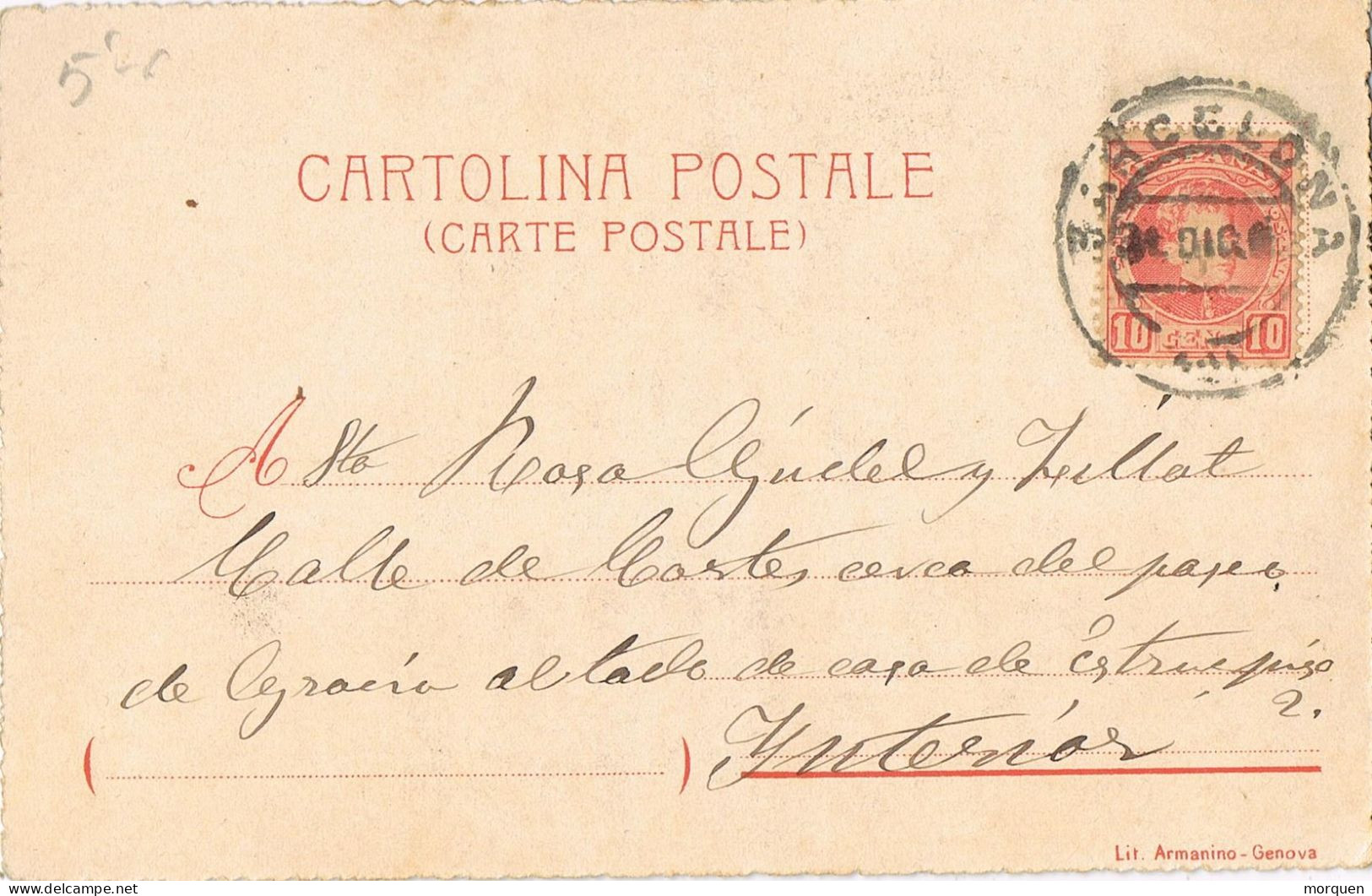 55005. Postal BARCELONA 1903. Alfonso XIII Cadete, Mastrillo A Gratta Caso, Poeta Napolitano - Storia Postale
