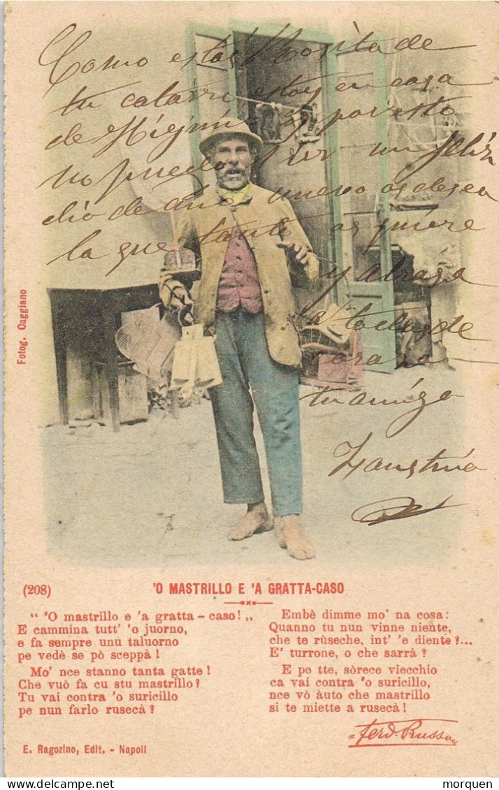 55005. Postal BARCELONA 1903. Alfonso XIII Cadete, Mastrillo A Gratta Caso, Poeta Napolitano - Lettres & Documents