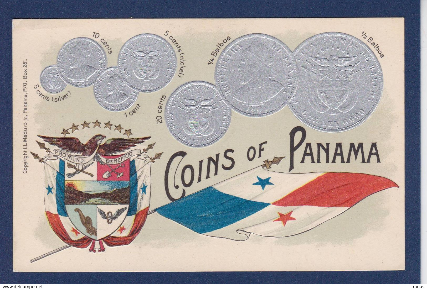 CPA Monnaie Numismatique Gaufrée Embossed Coin Non Circulée Panama - Monnaies (représentations)