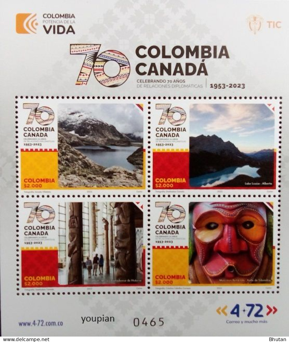 Colombia 2023, 70 Years Of Diplomatic Relations With Canada, MNH S/S - Colombia