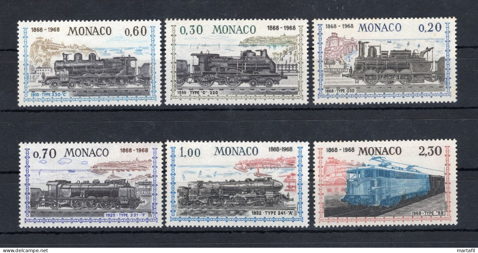 1968 MONACO SET MNH ** 752/757 Centenario Della Ferrovia Nizza-Monaco, Treni, Ferrovie - Neufs