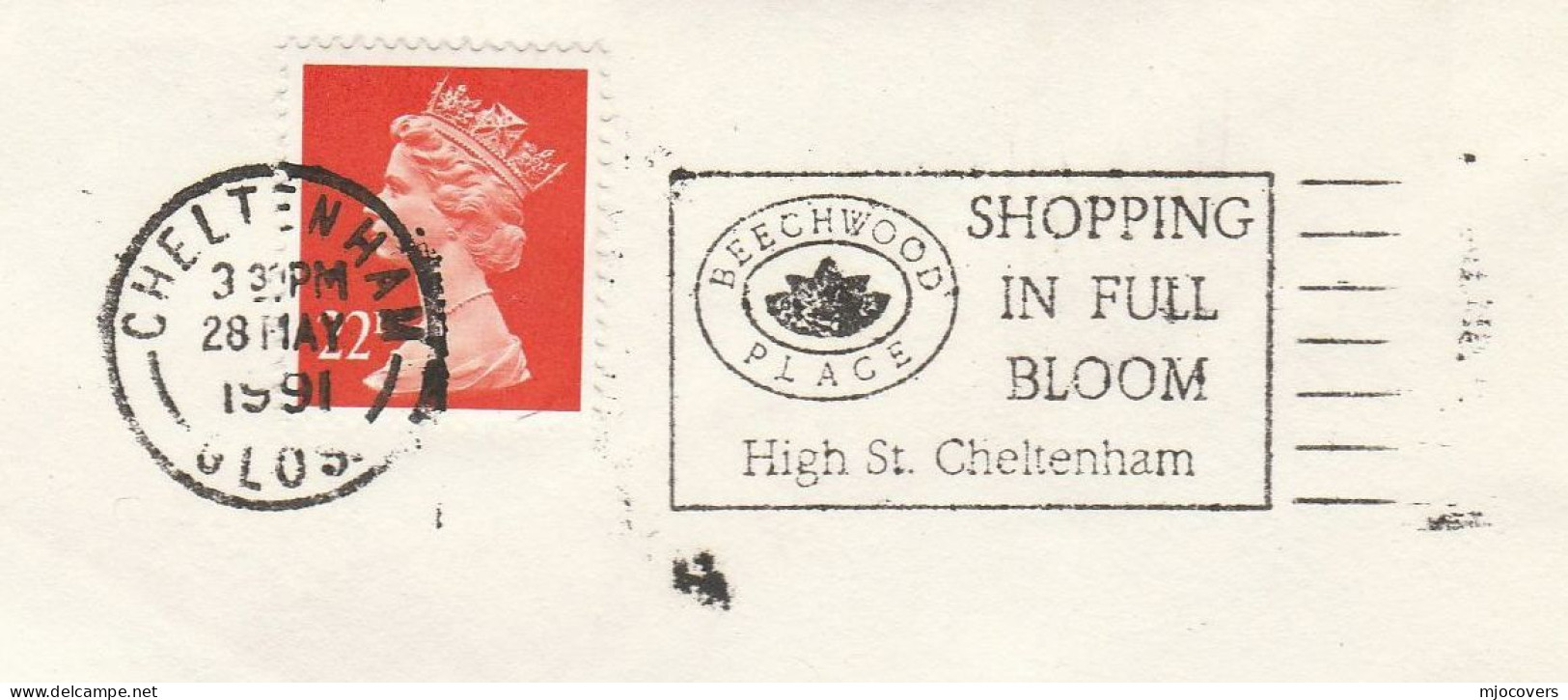 Cover Cheltenham BEECHWOOD PLACE Shopping In Full Bloom SLOGAN 1991 Gb Stamps - Brieven En Documenten