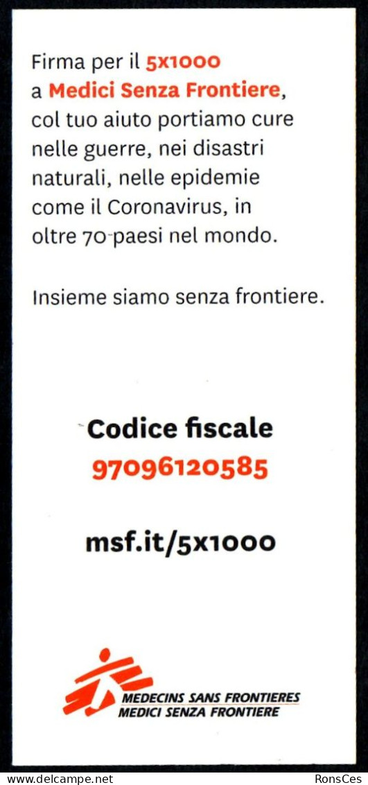 ITALIA - SEGNALIBRO / BOOKMARK - MEDICI SENZA FRONTIERE - LE EMERGENZE NON CONOSCONO FRONTIERE - FORMATO PICCOLO - I - Bookmarks