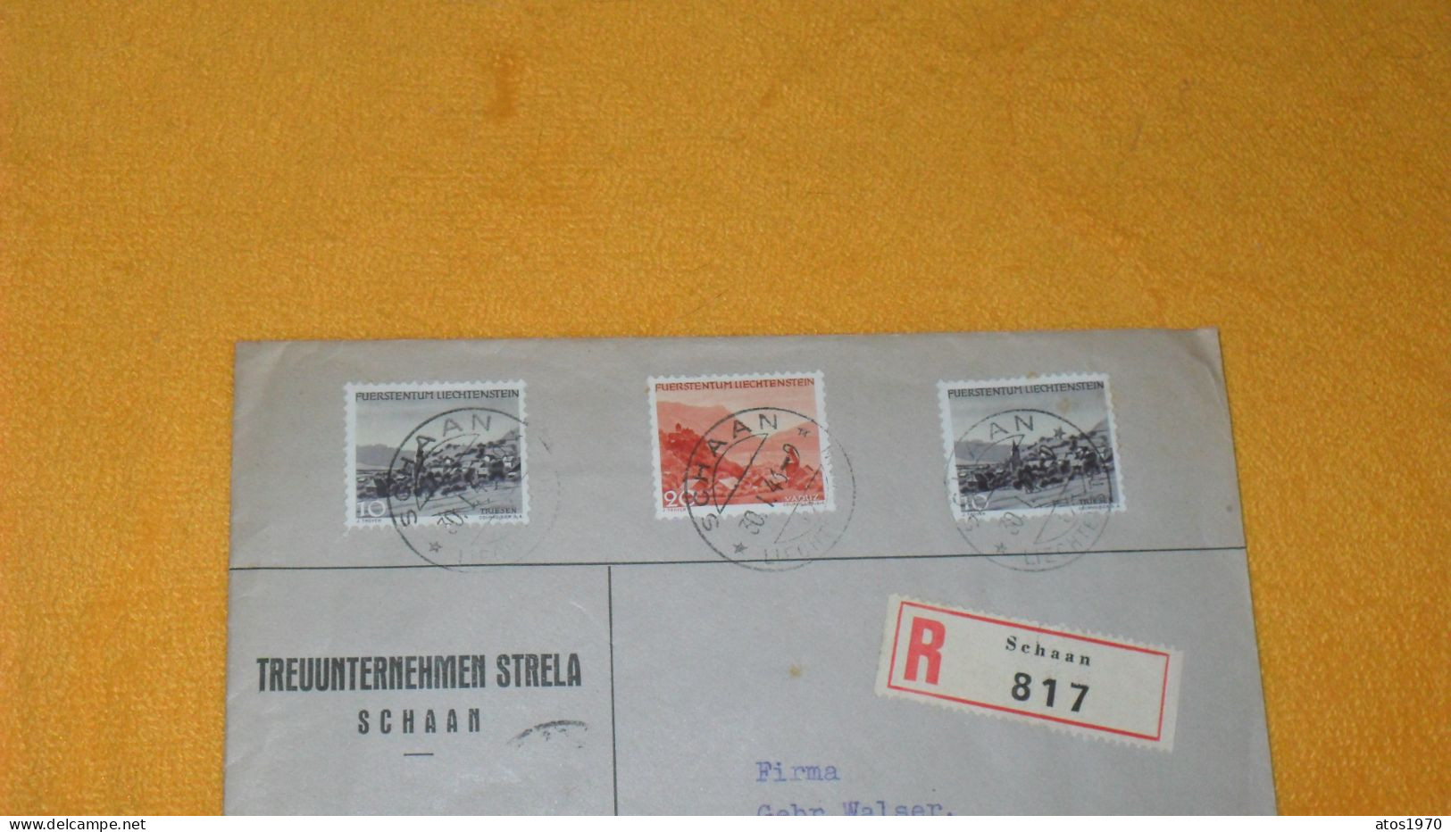ENVELOPPE ANCIENNE DE 1946../ TREUUNTERNEHMEN STRELA SCHAAN..R 817 SCHAAN POUR ST. GALLEN BRUGGEN + TIMBRES X3 - Cartas & Documentos