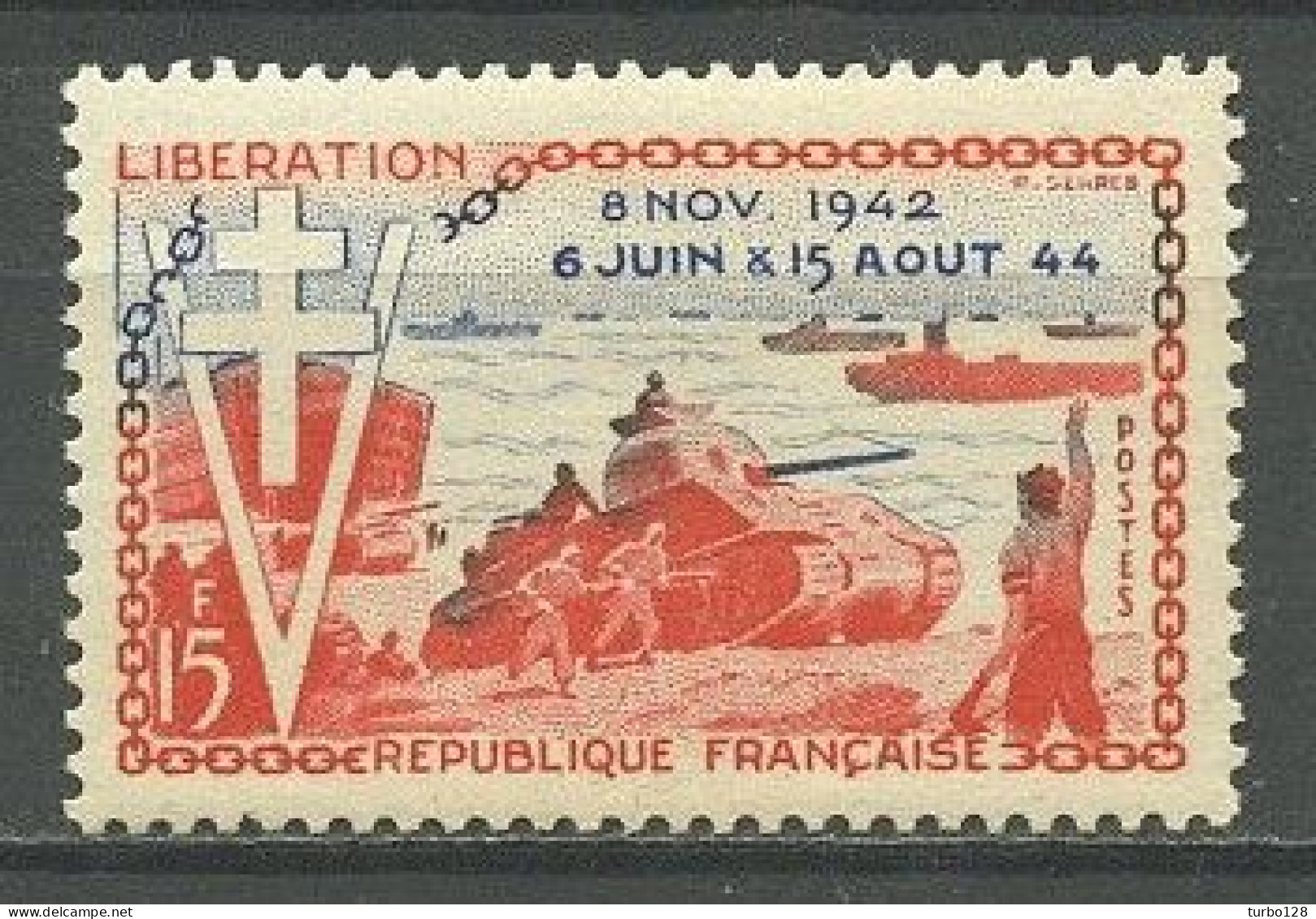 FRANCE 1954 N° 983 ** Neuf MNH Superbe C 3 € Libération Bateaux Navires Ships Chars Croix De Lorraine - Unused Stamps