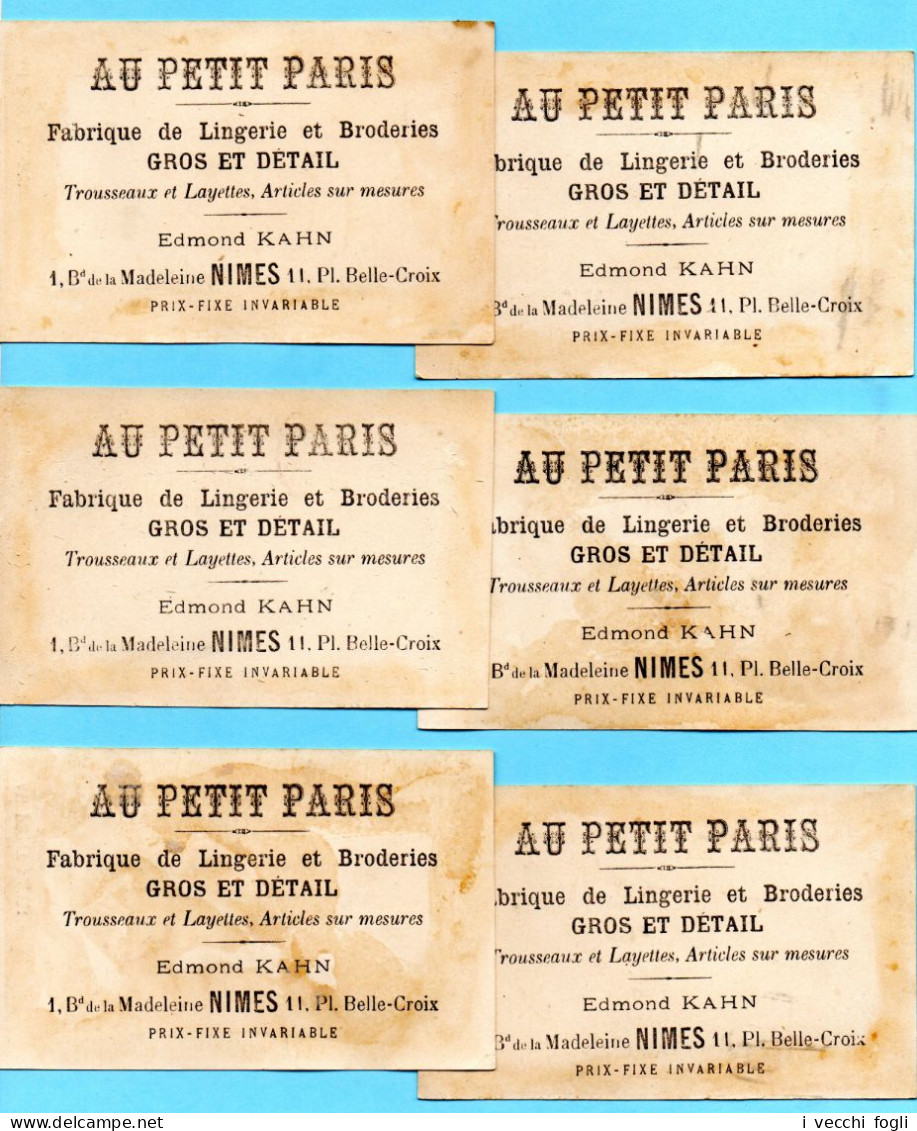 Lot De 6 Chromos Au Petit Paris. Filles Et Mois De L'année (1). Fond Doré - Other & Unclassified