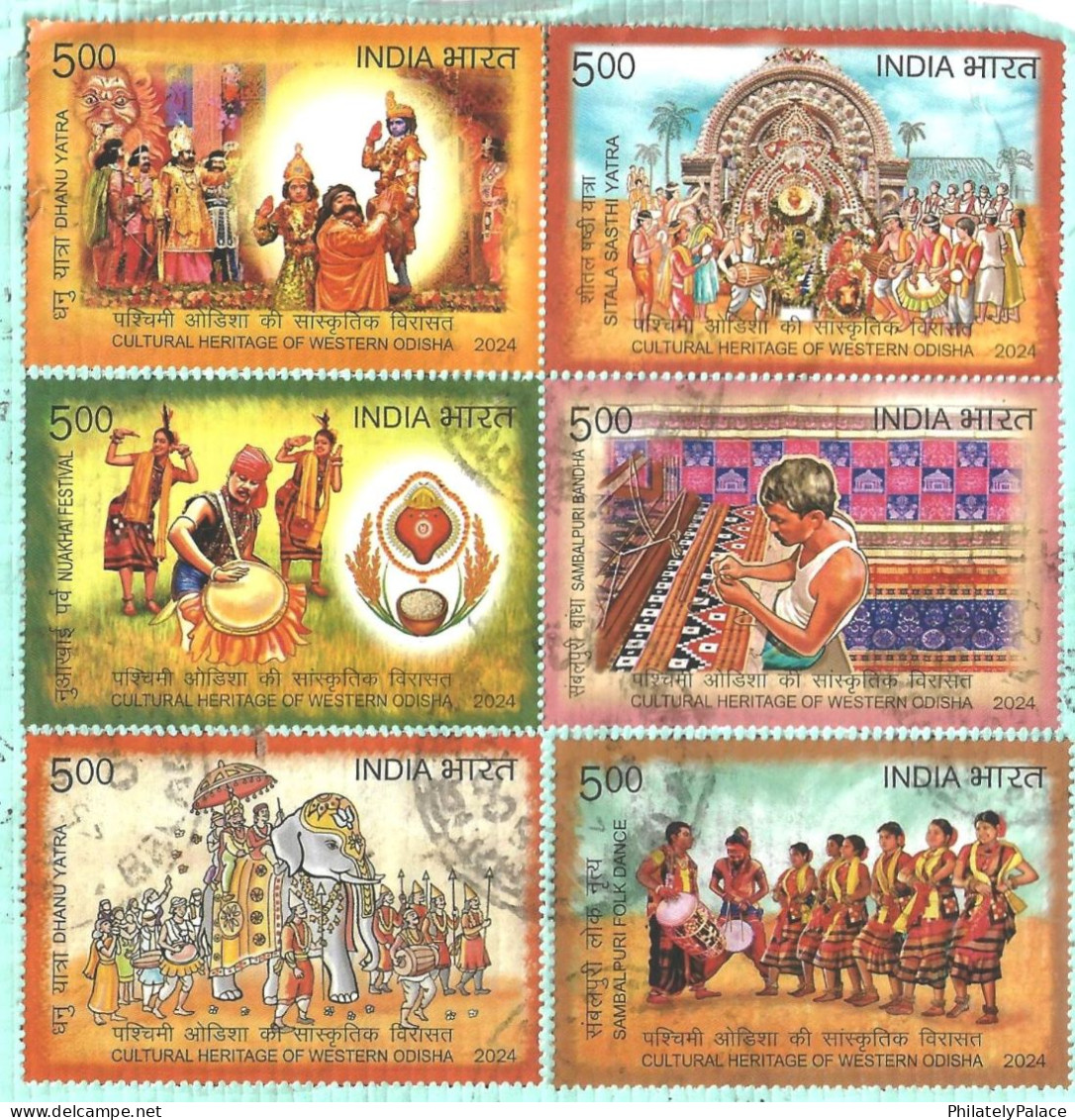 India 2024 Cultural Heritage Of Western Odisha,Elephant,Music,Dance,Festival,Krishna, Set Of 6, Used (**) Inde Indien - Used Stamps