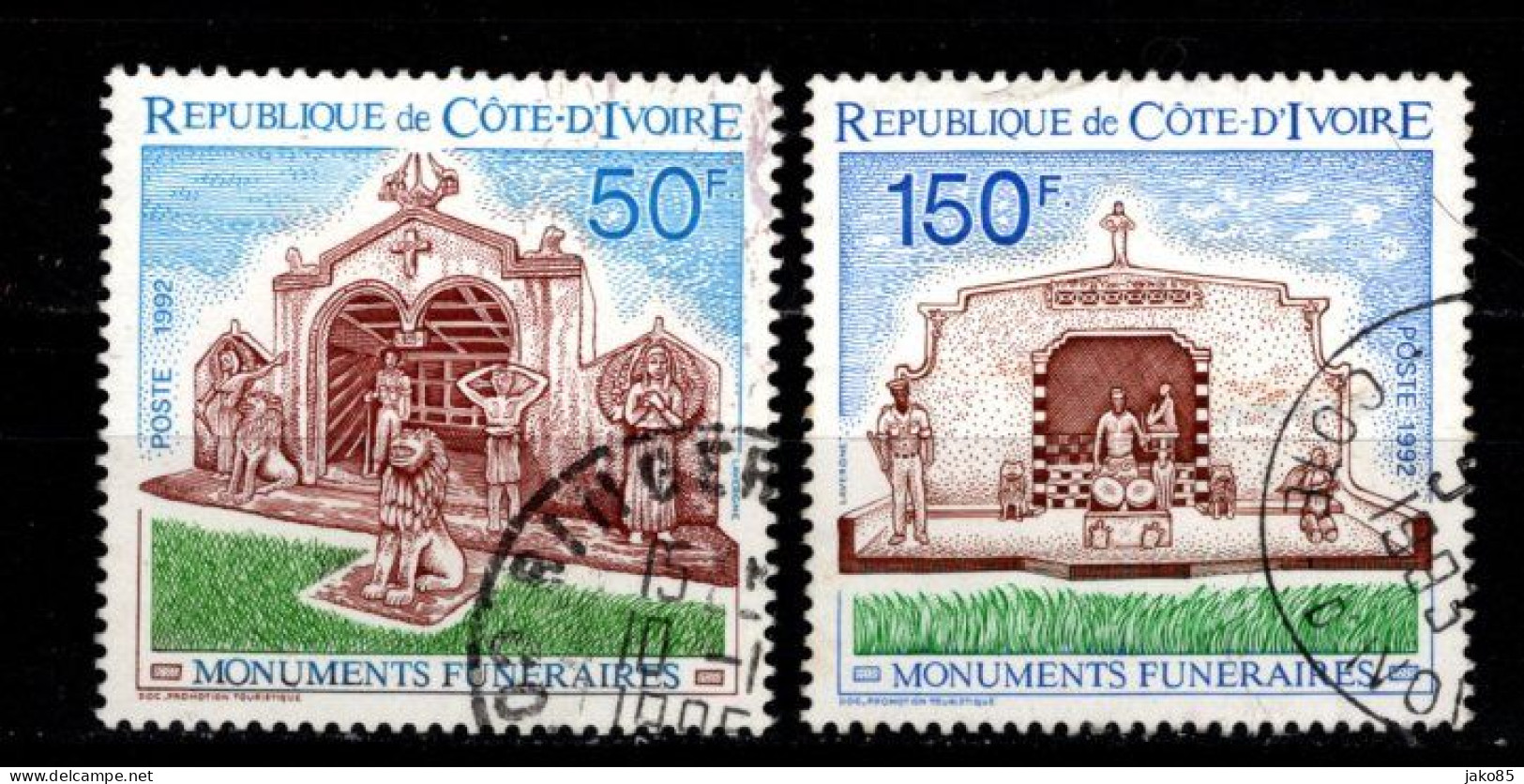 - COTE D'IVOIRE - 1992 -YT N° 897 + 899 - Oblitérés - Monuments Funéraires - Côte D'Ivoire (1960-...)