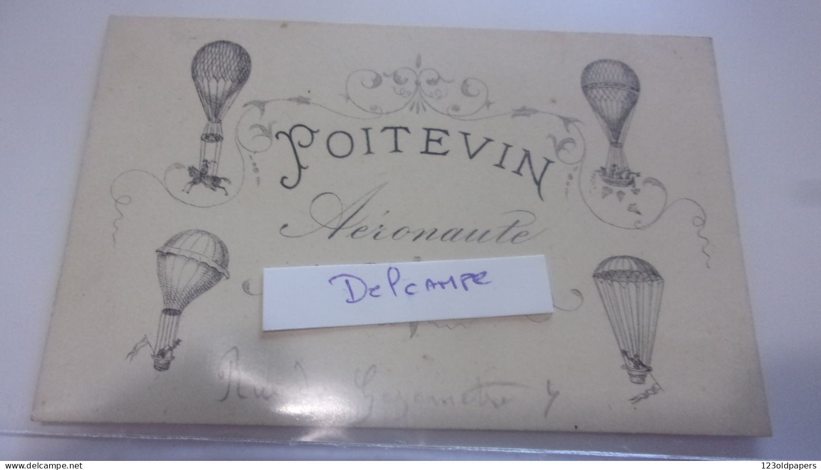 CDV XIX EME POITEVIN AERONAUTE LOUISE POITEVIN  PARIS MEUDON AEROSTAT AVIATION BALLON MONTGOLFIERE - Visiting Cards