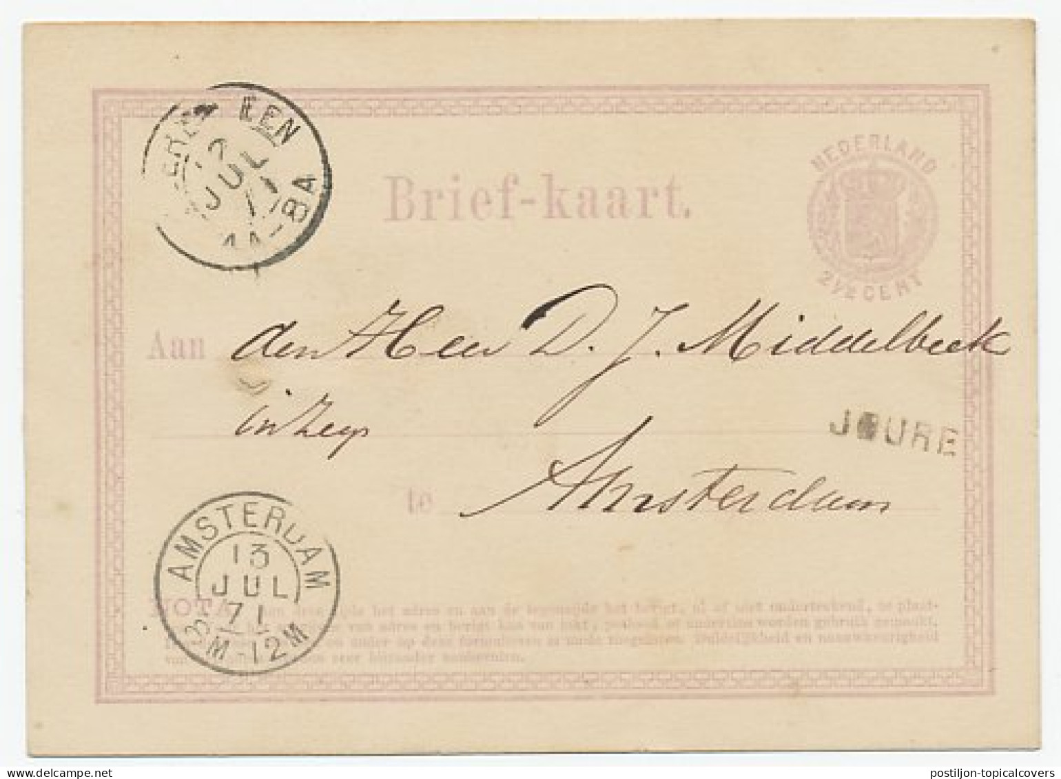 Naamstempel Joure 1871 - Lettres & Documents