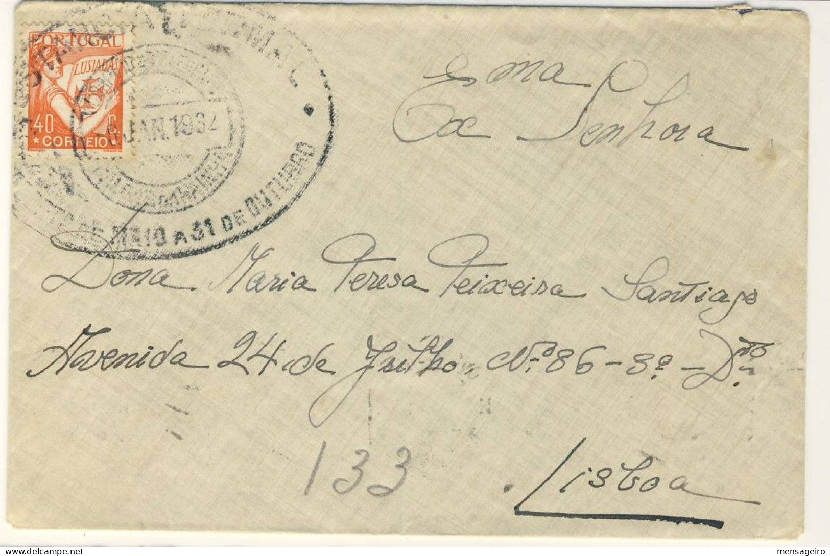 (C02) - PORTUGAL LUSIADAS - AFINSA N°520 - LETTRE ESTANCIA TERMAL CALDAS DA RAINHA => LISBOA 1934 - Lettres & Documents