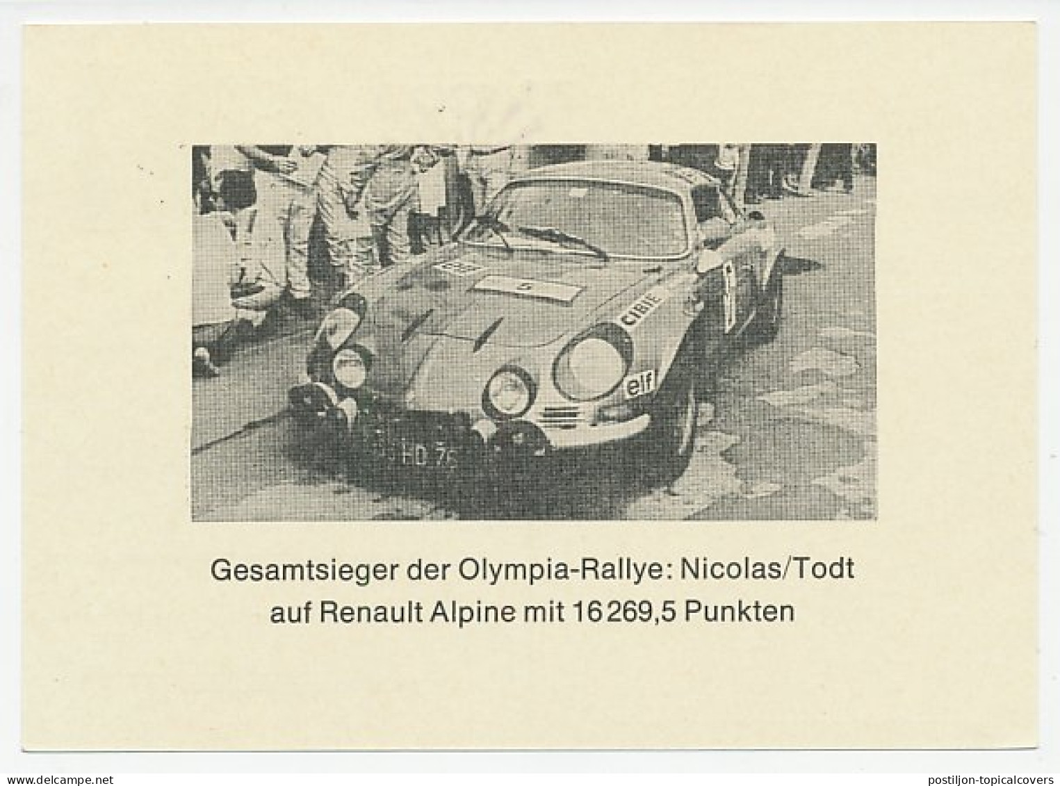 Postal Stationery / Postmark Germany 1972 Car Rally - Olympia Rallye - Renault - Other & Unclassified