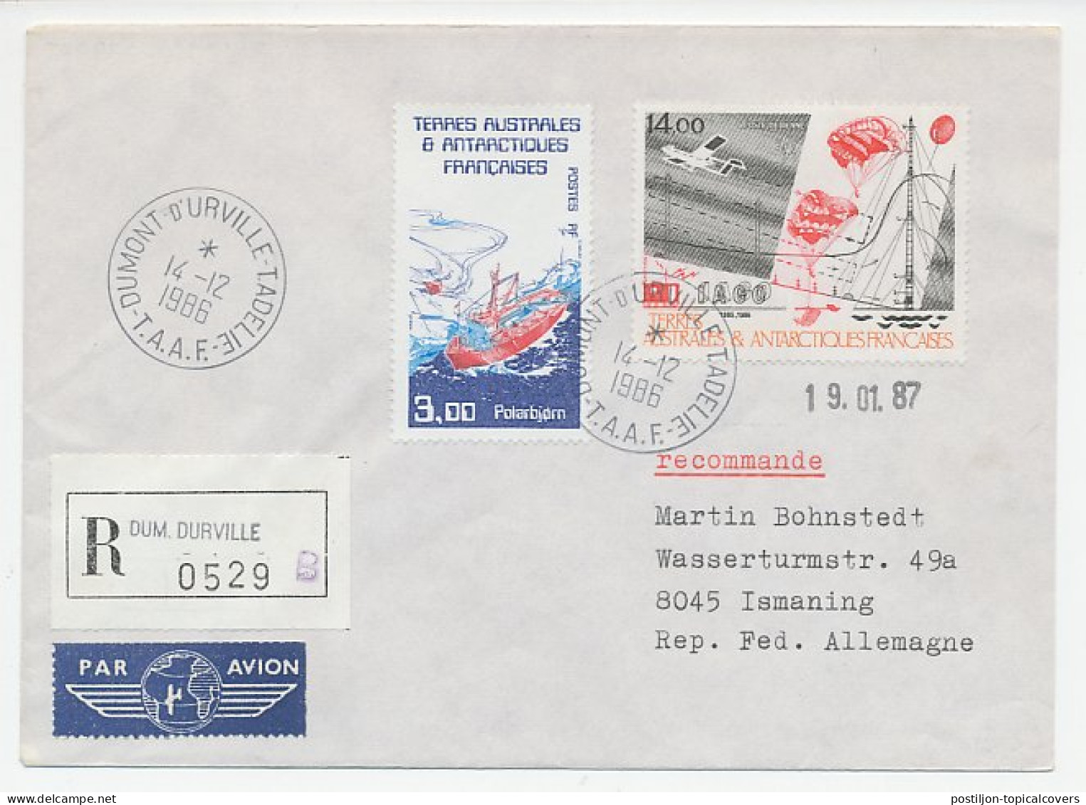 Registered Cover French Southern And Antarctic Territories 10.00 - Expéditions Arctiques