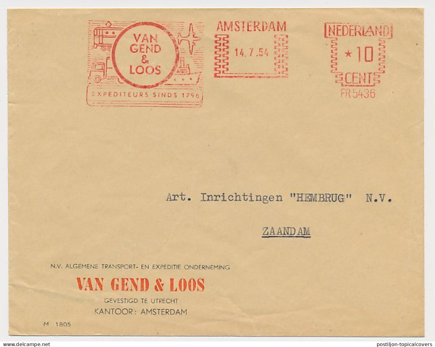 Meter Cover Netherlands 1954 Van Gend & Loos - Amsterdam - Otros & Sin Clasificación