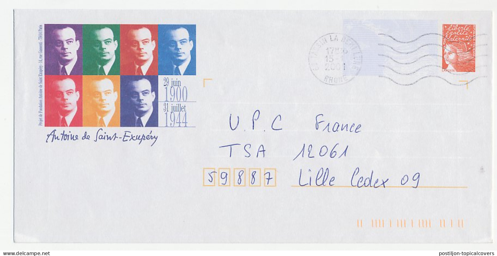 Postal Stationery / PAP France 2001 Antoine De Saint Exupéry - Writer - Aviator - Schriftsteller