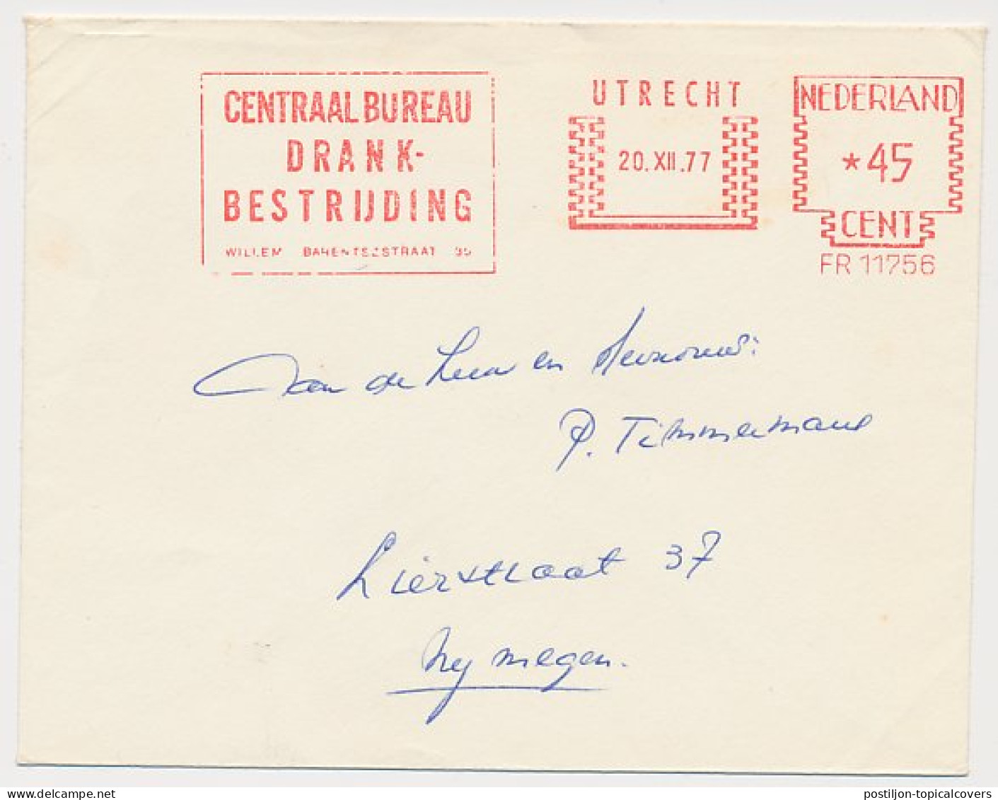 Meter Cover Netherlands 1977 Central Office For Drinking Control - Vins & Alcools