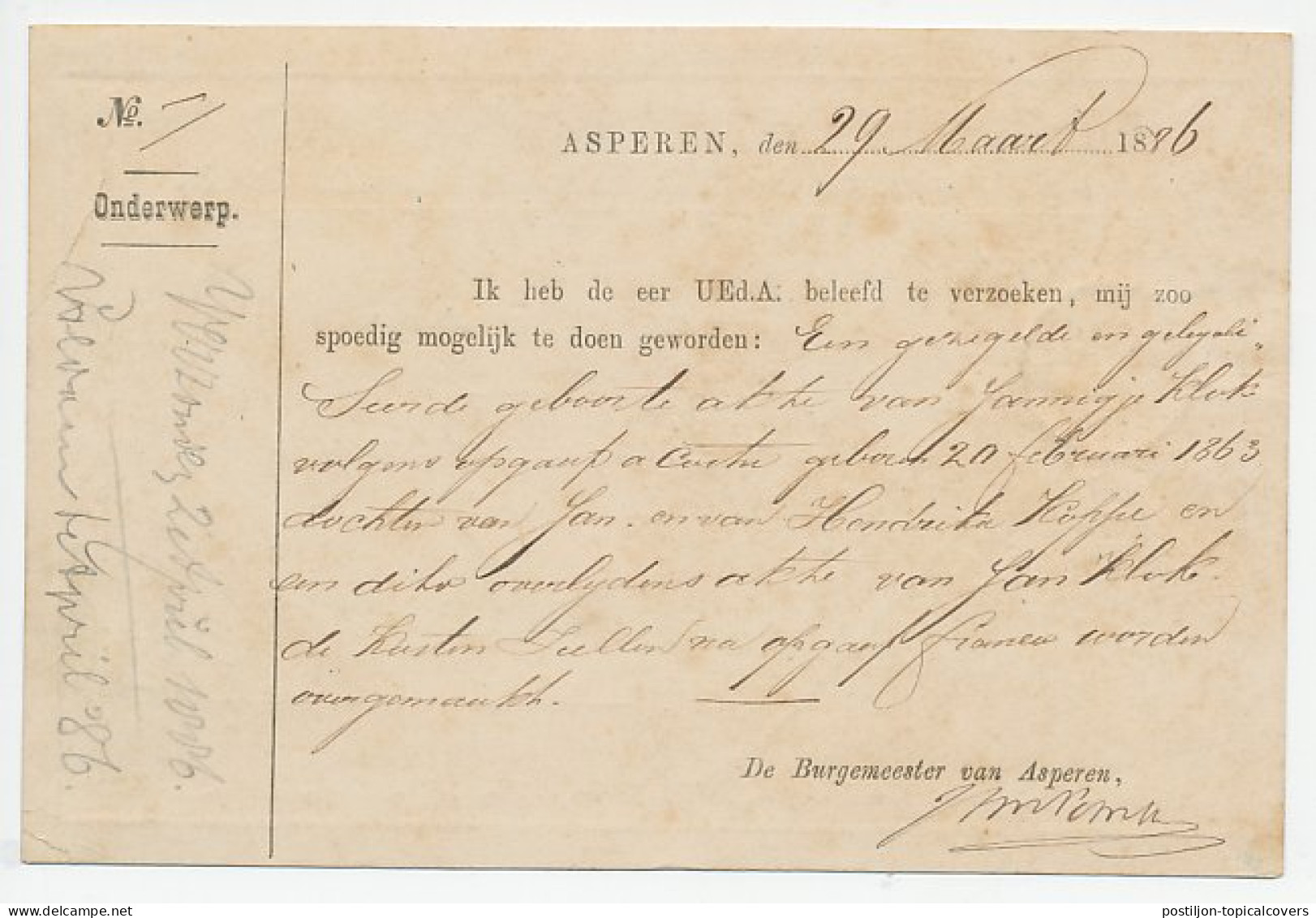 Asperen1886 - Caoutchoucstempel - Briefe U. Dokumente