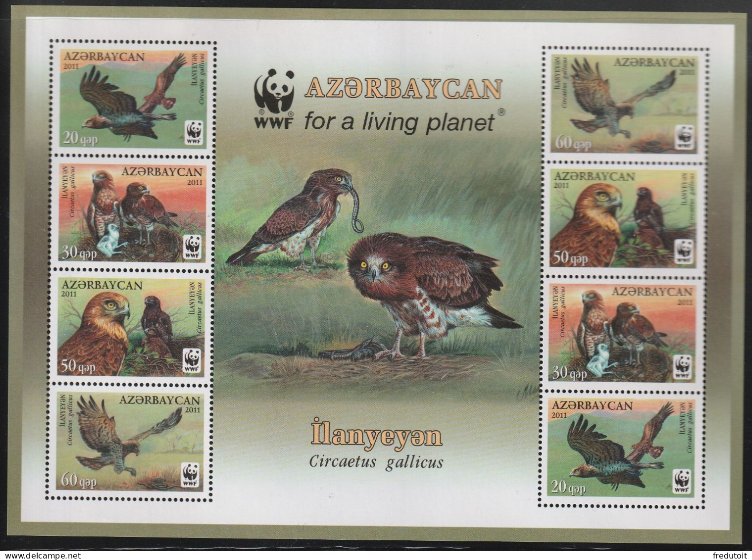 AZERBAIDJAN - Feuille N°763/6 ** (2011) WWF : Oiseaux , Rapaces. - Azerbaïjan