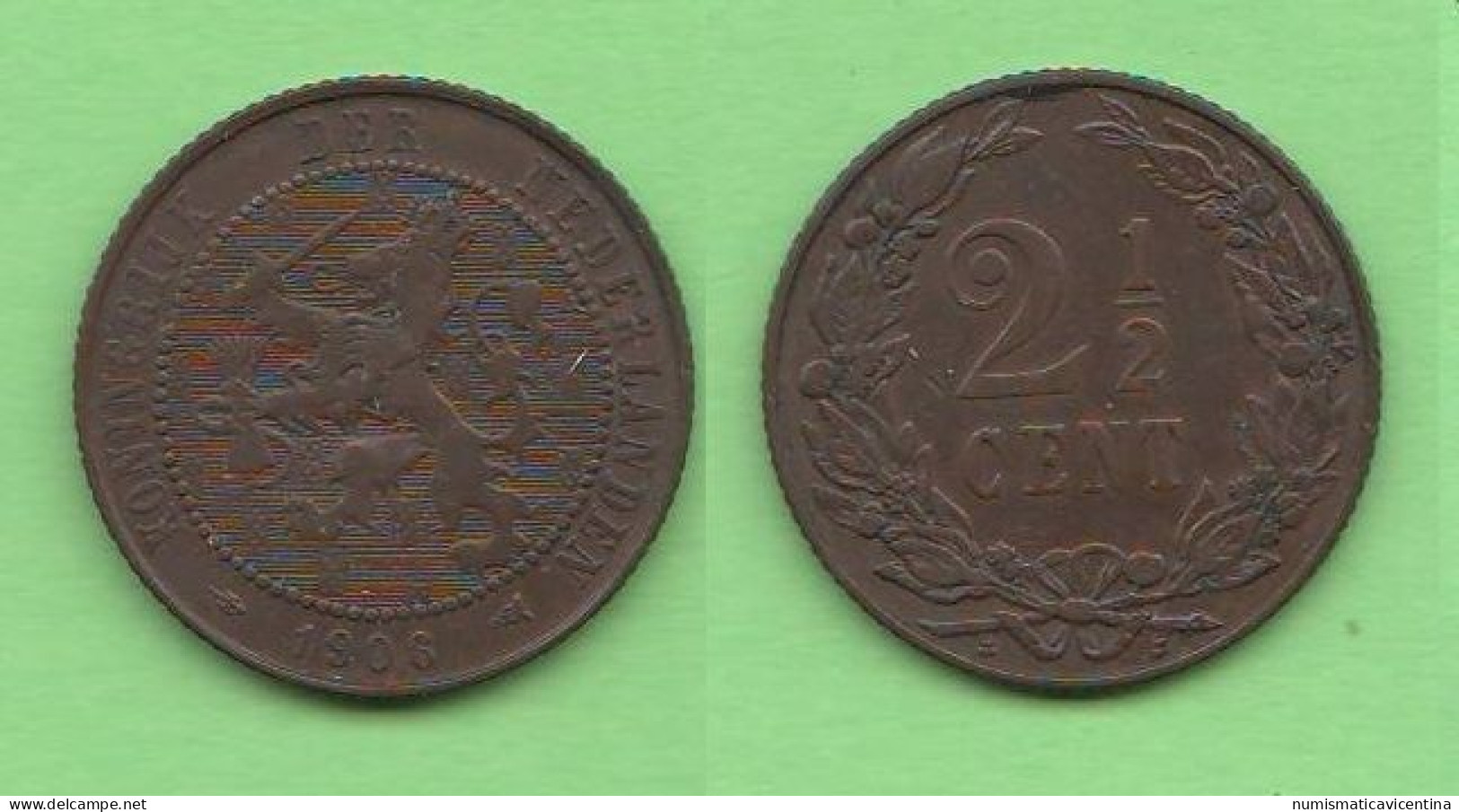 Nederland 2,5 Cents 1906 Pays-Bas 2 1/2 Cent Olanda 2,5 Centesimi  Wielmina Koningin Bronze Coin   C 8 - 2.5 Centavos