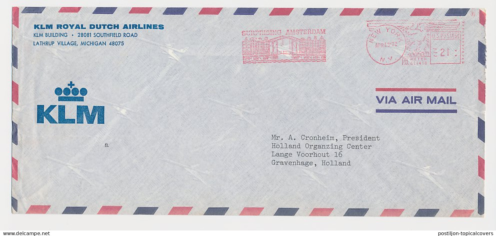 Meter Cover USA 1972 Surprising Amsterdam - Bridge - KLM Royal Dutch Airlines  - Geographie