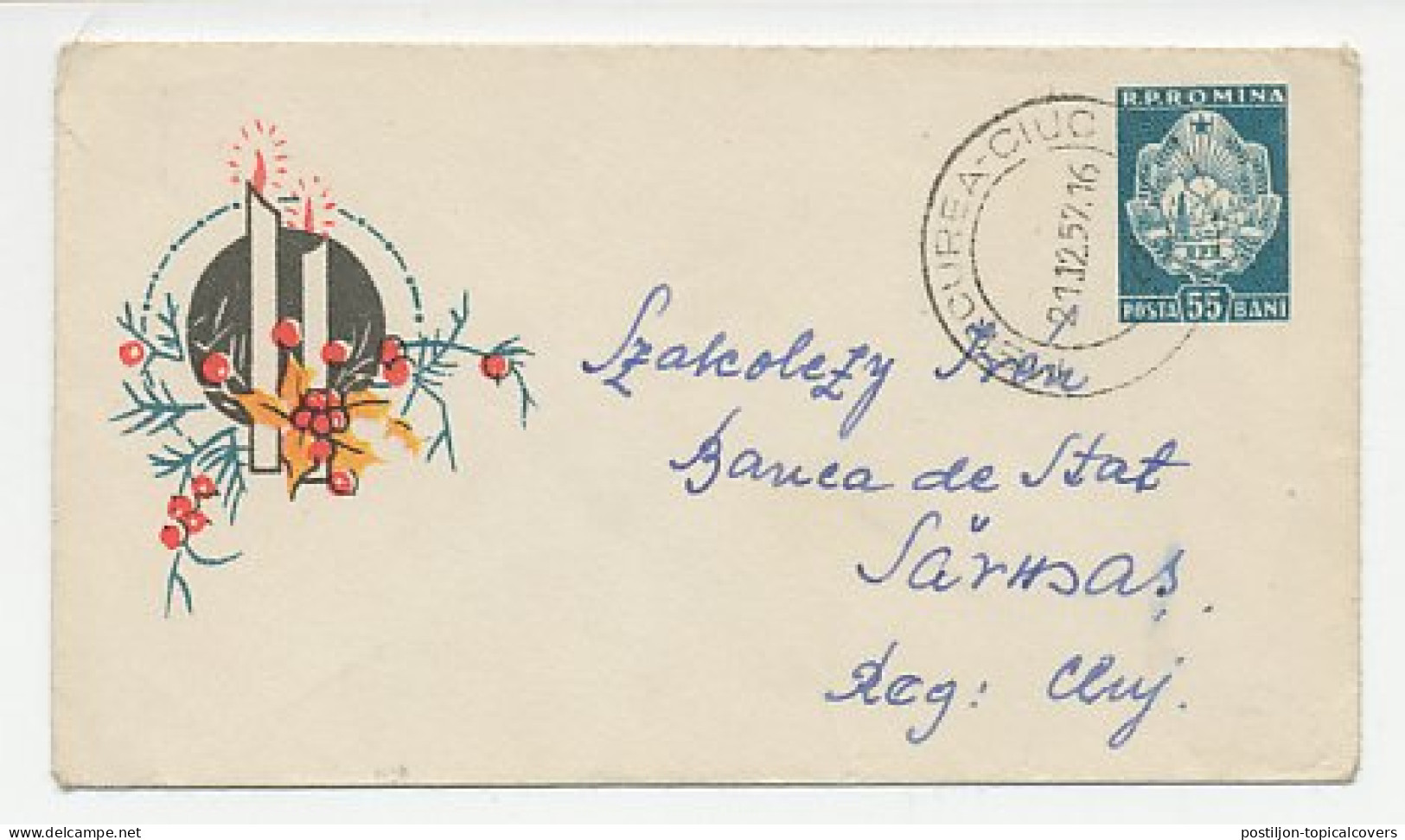 Postal Stationery Romania 1957 Christmas Candle - Christmas