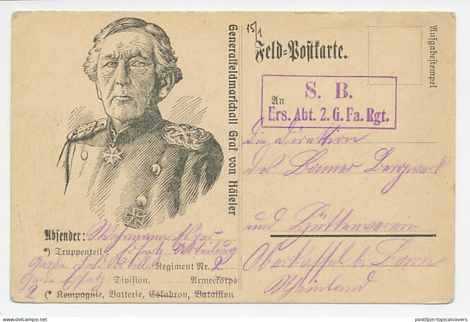 Fieldpost Card Germany 1914 General Field Marshal Graf Von Haeseler - WW1 (I Guerra Mundial)