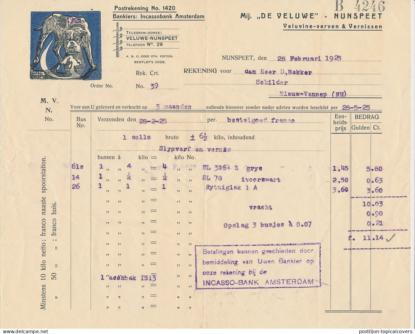 Nota Nunspeet 1925 - Veluvine - Verven - Vernissen -Hond Bulldog - Netherlands