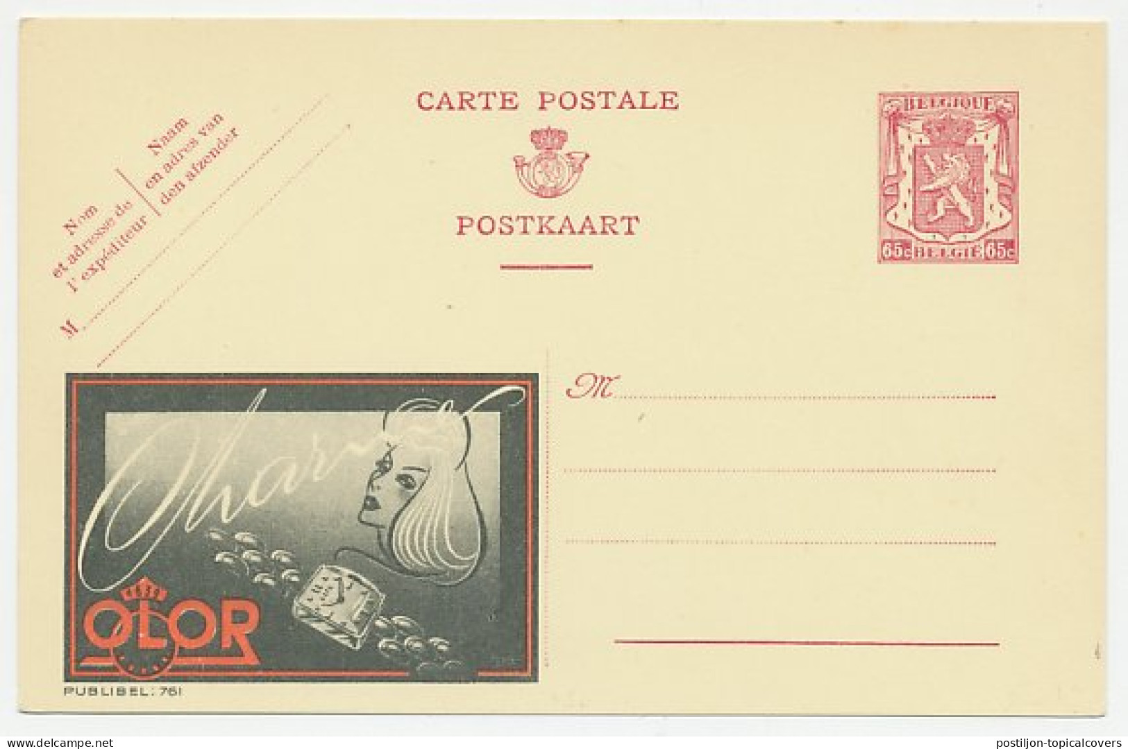 Publibel - Postal Stationery Belgium 1946 Watch - Olor - Horlogerie