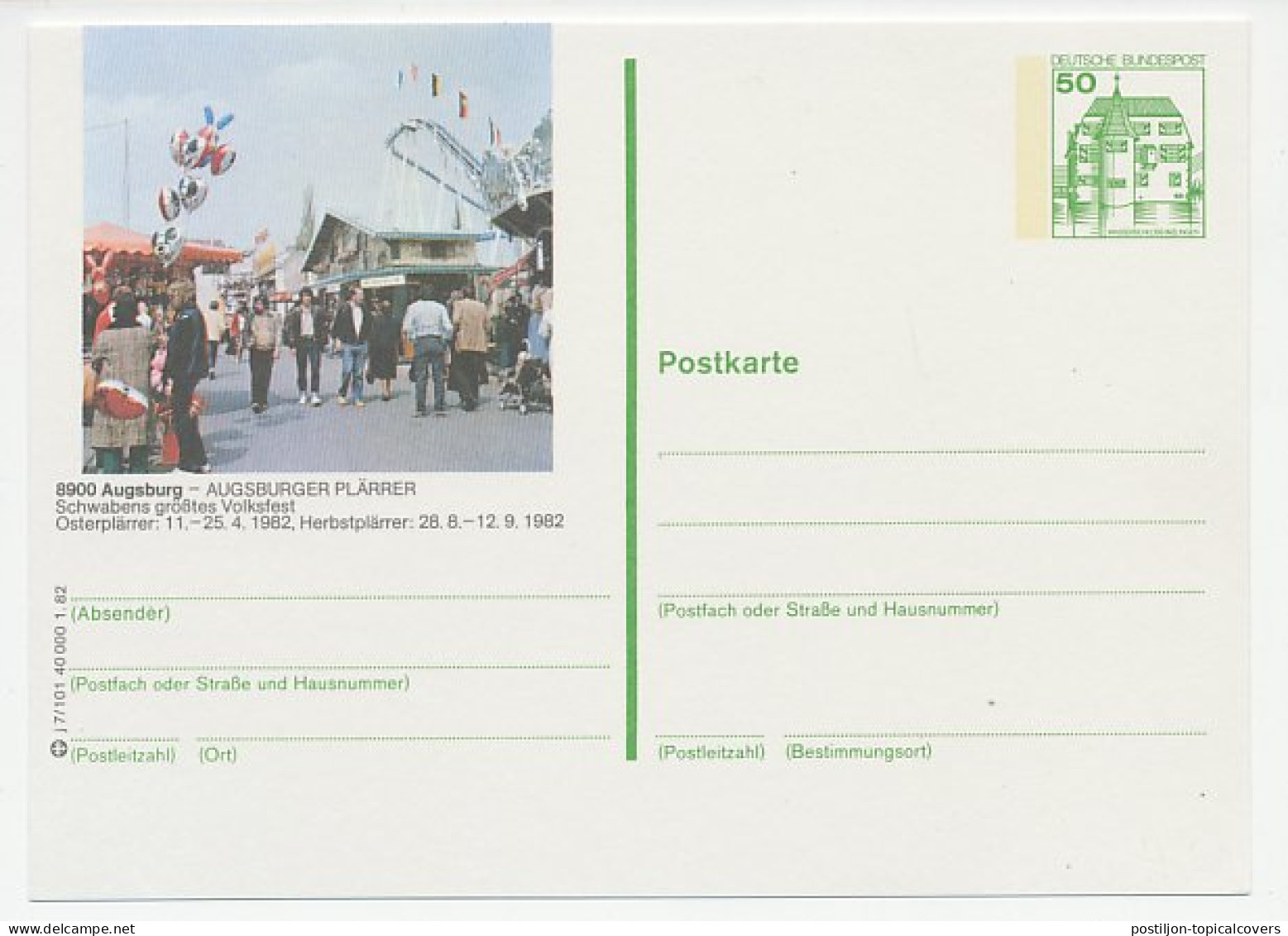 Postal Stationery Germany 1982 National Feast Augsburg - Carnival