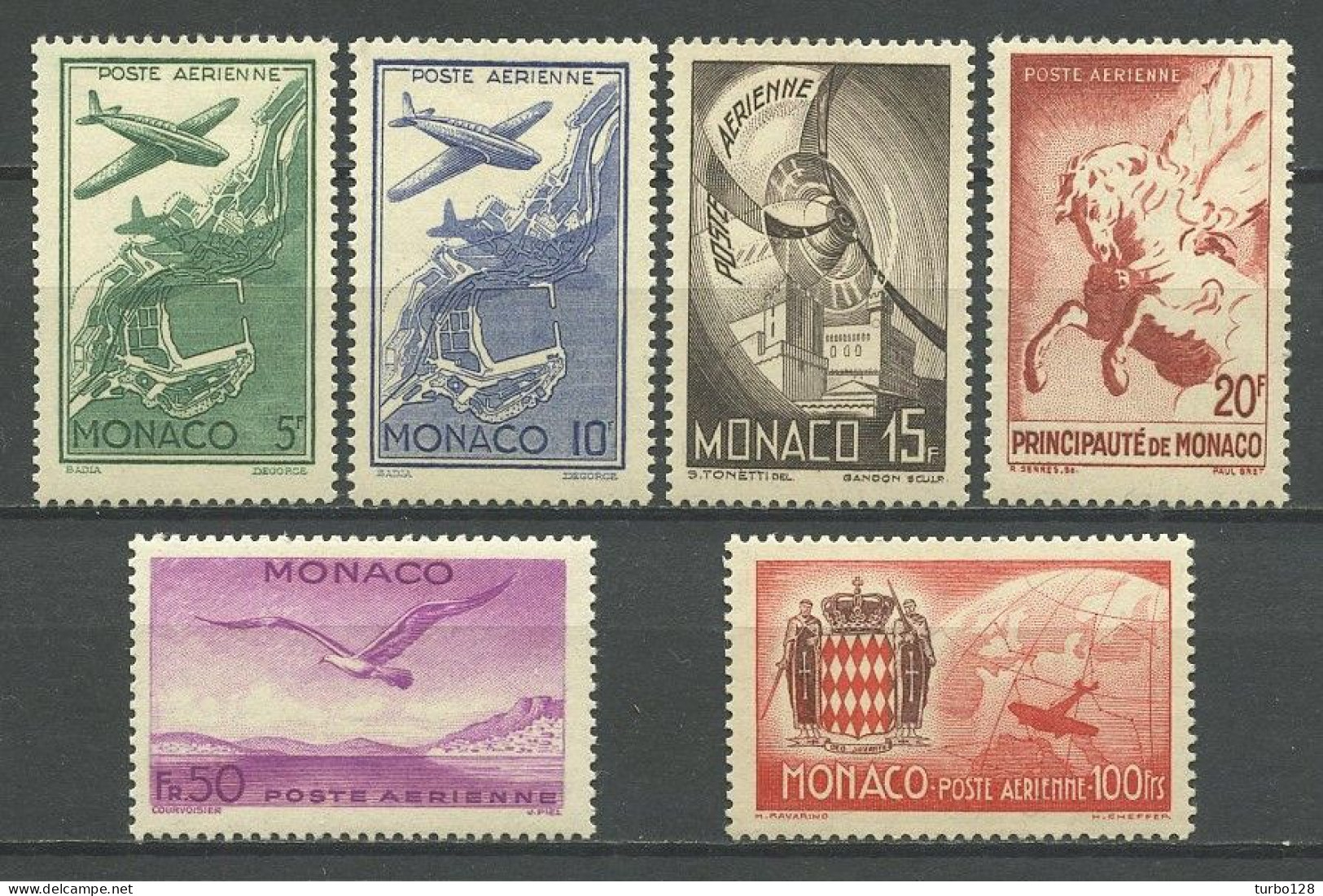 MONACO 1941 PA 2/7 ** Neufs MNH Superbes C 25 € Oiseaux Mouettes Symboles Avions Planes Chevaux Pégase Port Palais - Luftfahrt