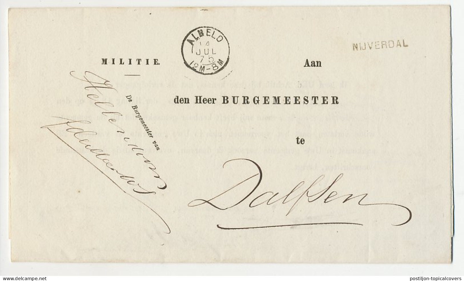 Naamstempel Nijverdal 1875 - Brieven En Documenten
