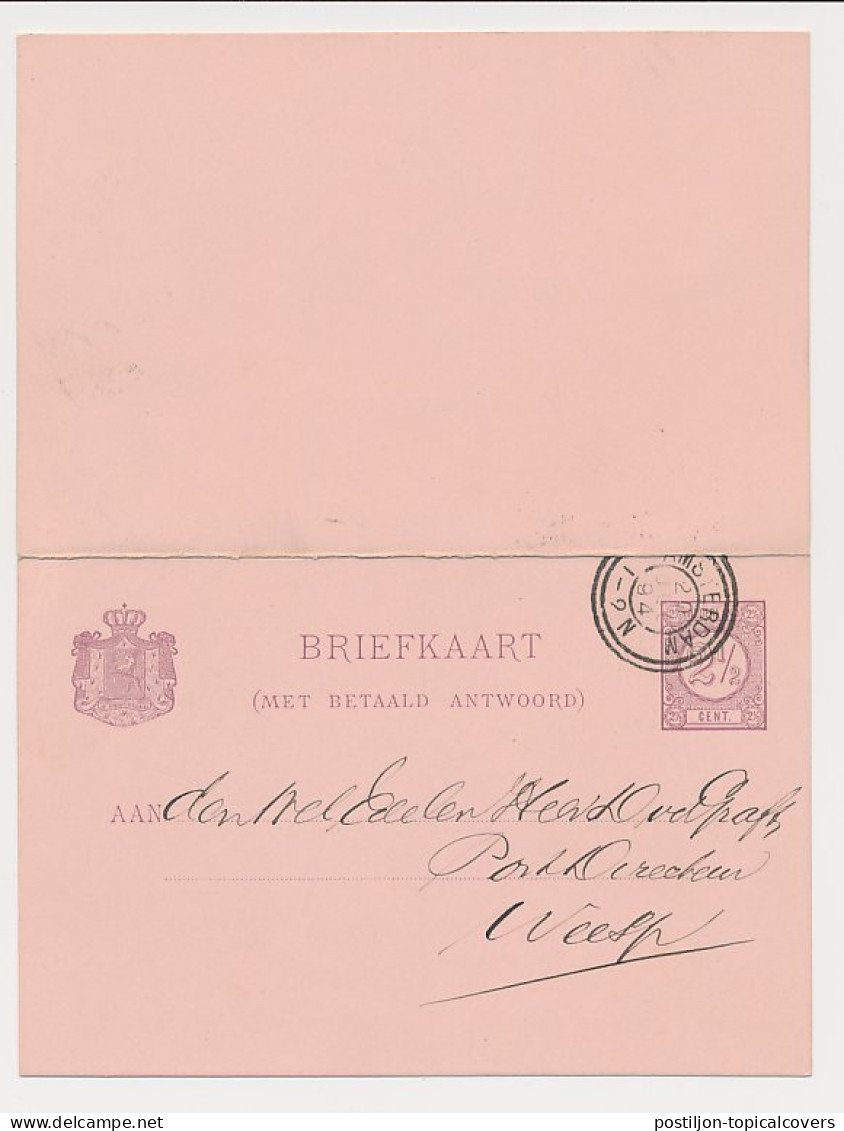 Briefkaart G. 24 Amsterdam - Weesp 1894 - Dubbelringstempel - Ganzsachen