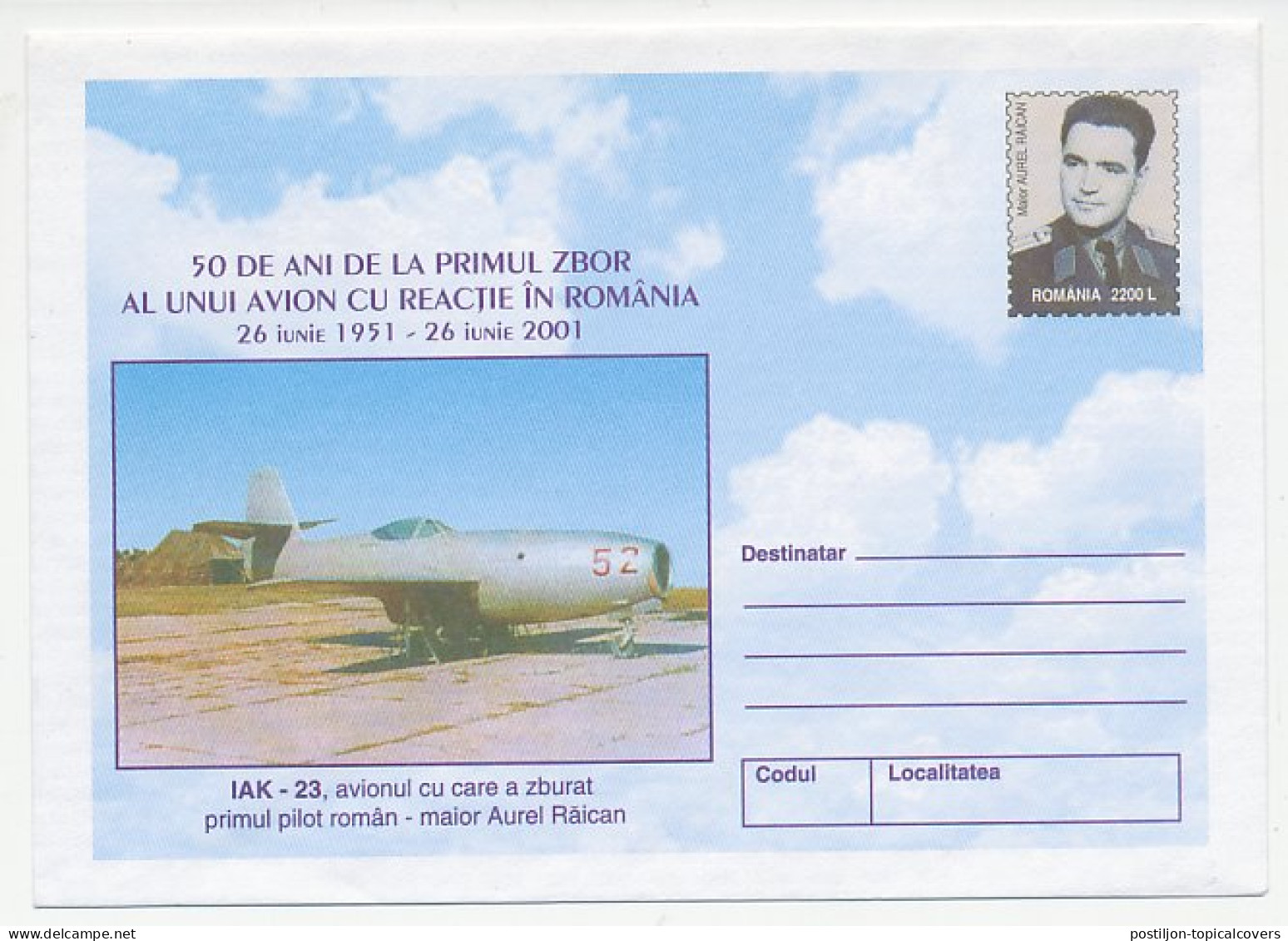 Postal Stationery Romania 2001 Jet Fighter - Militares