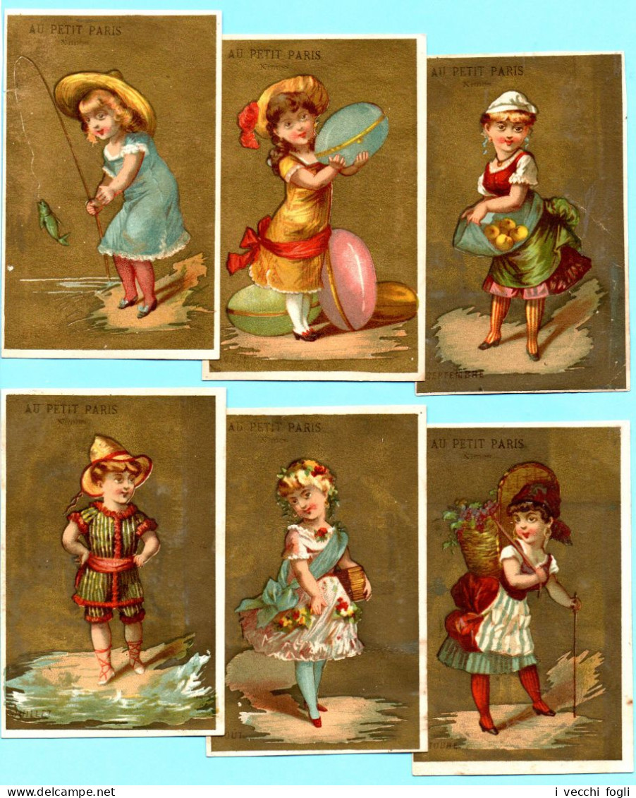 Lot De 6 Chromos Au Petit Paris. Filles Et Mois De L'année (2). Fond Doré - Altri & Non Classificati